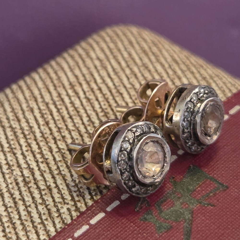 Amazing Antique Fine Natural Rose Cut Diamond Stud Earrings - Picture 2 of 6